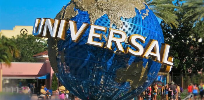 Universal globe monument at the entrance of a theme park