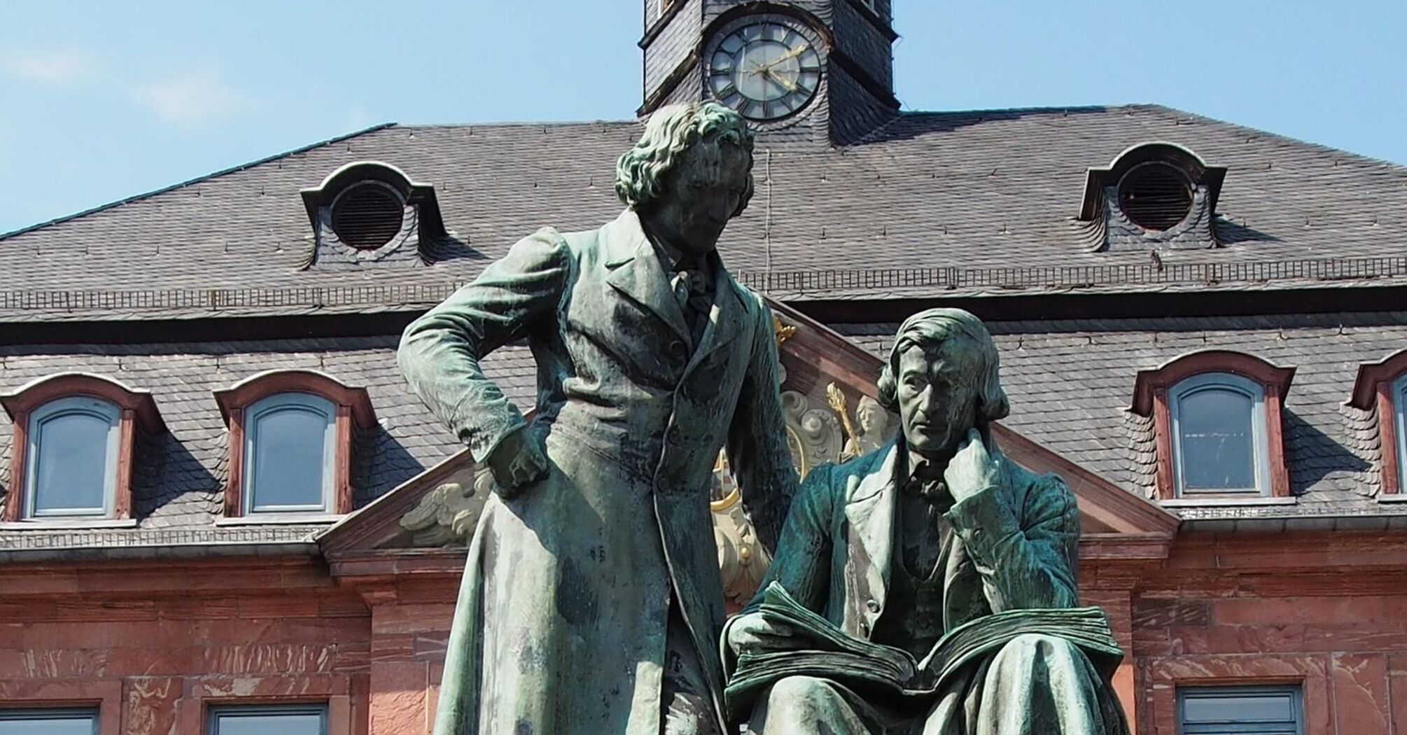 Statue of the Brothers Grimm in a German town square