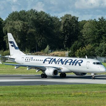 Finnair aircraft taxiing before takeoff