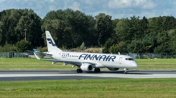 Finnair aircraft taxiing before takeoff