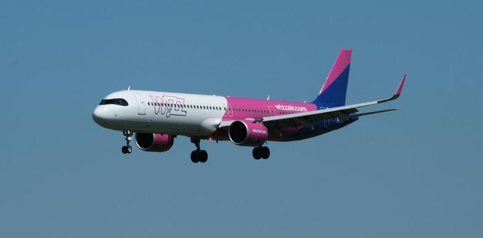Wizz Air aircraft approaching for landing