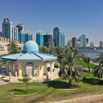 Sharjah city skyline with traditional and modern architecture