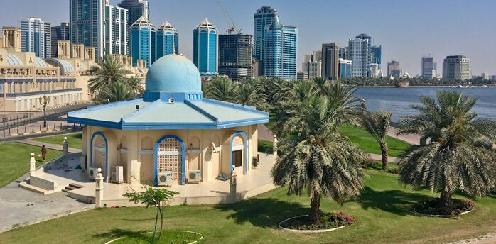 Sharjah city skyline with traditional and modern architecture