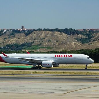 Iberia aircraft on the runway ahead of long-haul operations