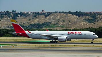 Iberia aircraft on the runway ahead of long-haul operations