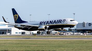 Ryanair aircraft touching down on the runway