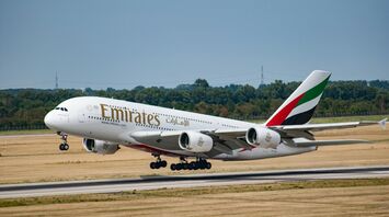 Emirates aircraft taking off from the runway