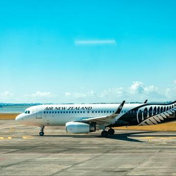 Air New Zealand aircraft on the runway at Christchurch Airport preparing for departure