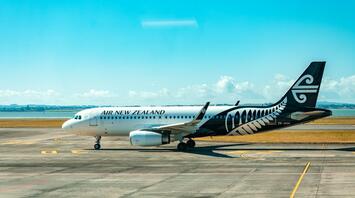 Air New Zealand aircraft on the runway at Christchurch Airport preparing for departure