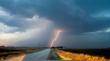 Lightning strikes under a dark storm cloud