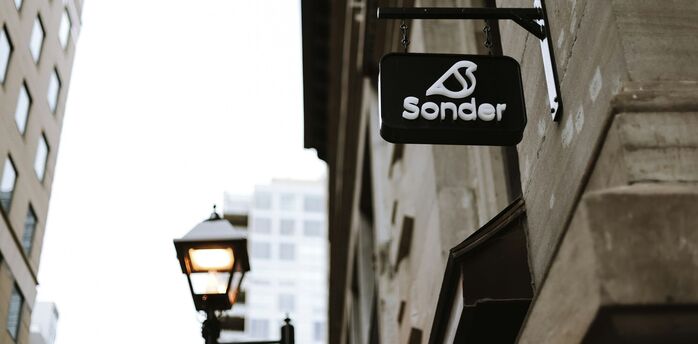 Sonder logo sign on a city building