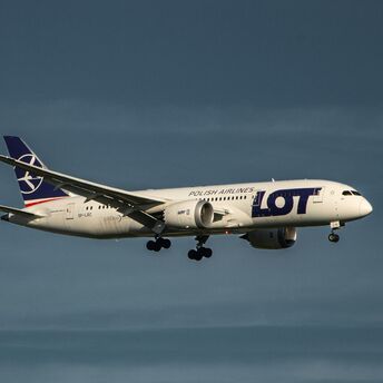 LOT Polish Airlines aircraft approaching for landing