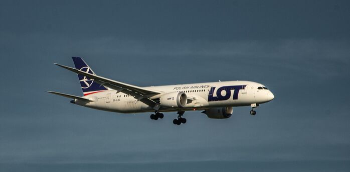 LOT Polish Airlines aircraft approaching for landing