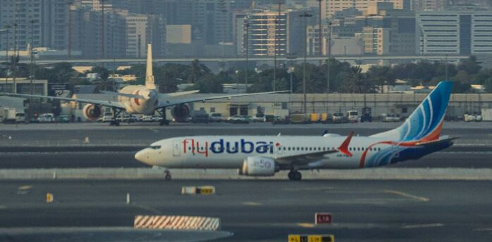 flydubai aircraft taxiing on the runway