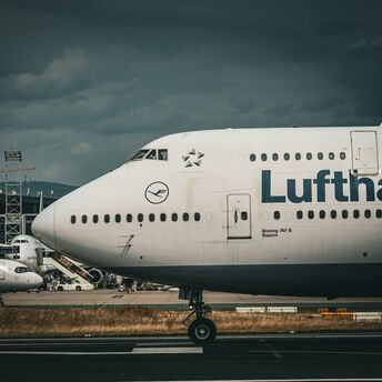 Lufthansa aircraft on the apron at the airport