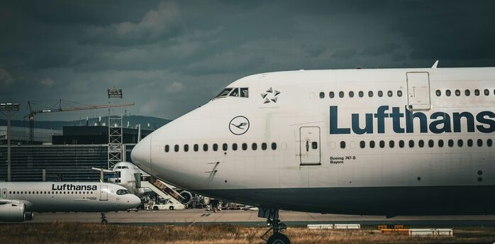 Lufthansa aircraft on the apron at the airport
