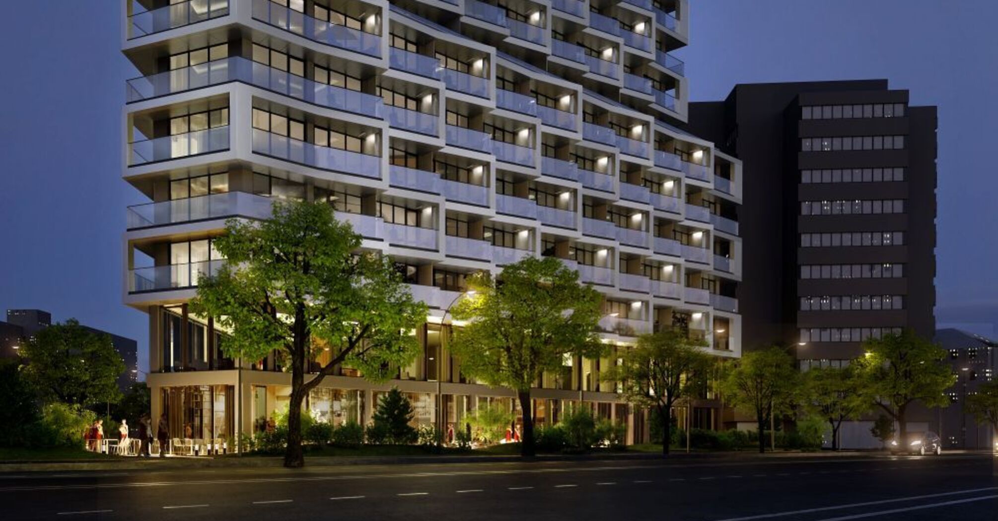 Kennedy 89 hotel exterior in Frankfurt’s Sachsenhausen district at night