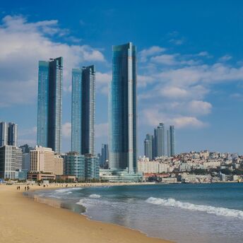 Haeundae Beach and modern skyline in Busan