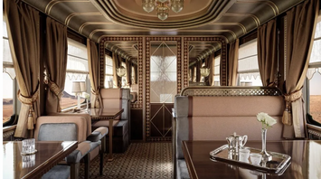 Interior of a luxury train suite in Saudi Arabia.