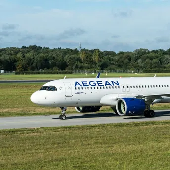 AEGEAN Airbus aircraft taxiing before departure