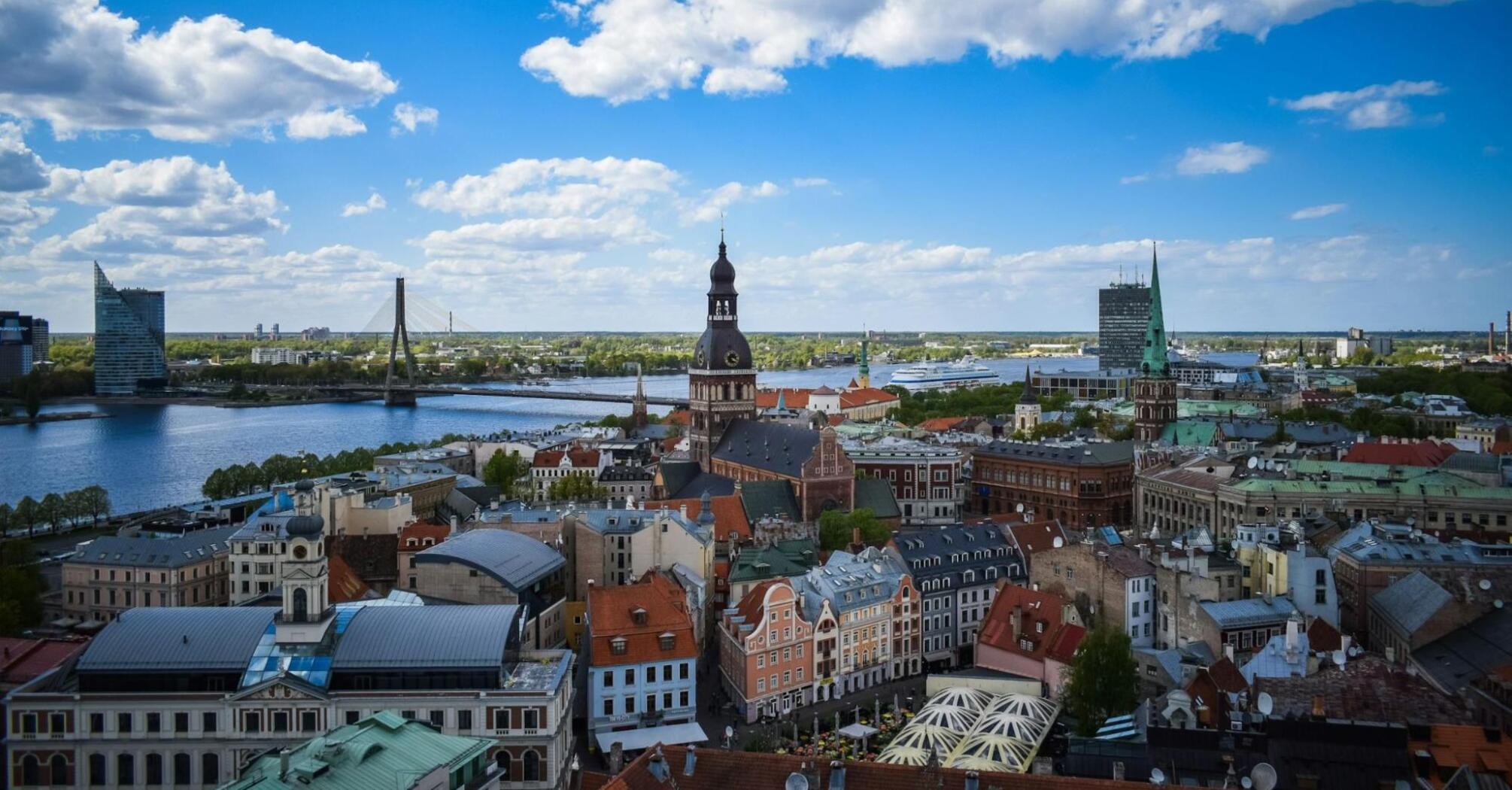 Riga city skyline along the Daugava River