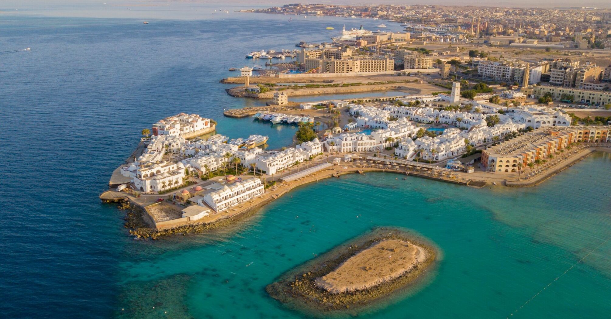 Aerial view of Hurghada’s coastline and resort area