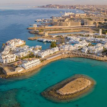 Aerial view of Hurghada’s coastline and resort area