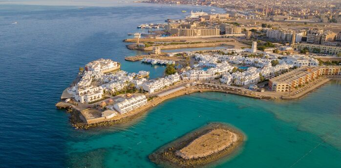 Aerial view of Hurghada’s coastline and resort area