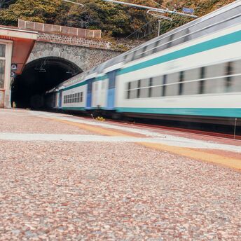 High speed train entering a tunnel at an Italian railway station
