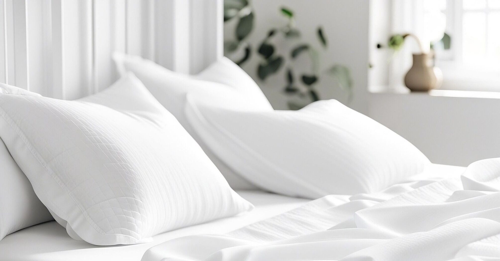 Fresh white bedding in a bright hotel room