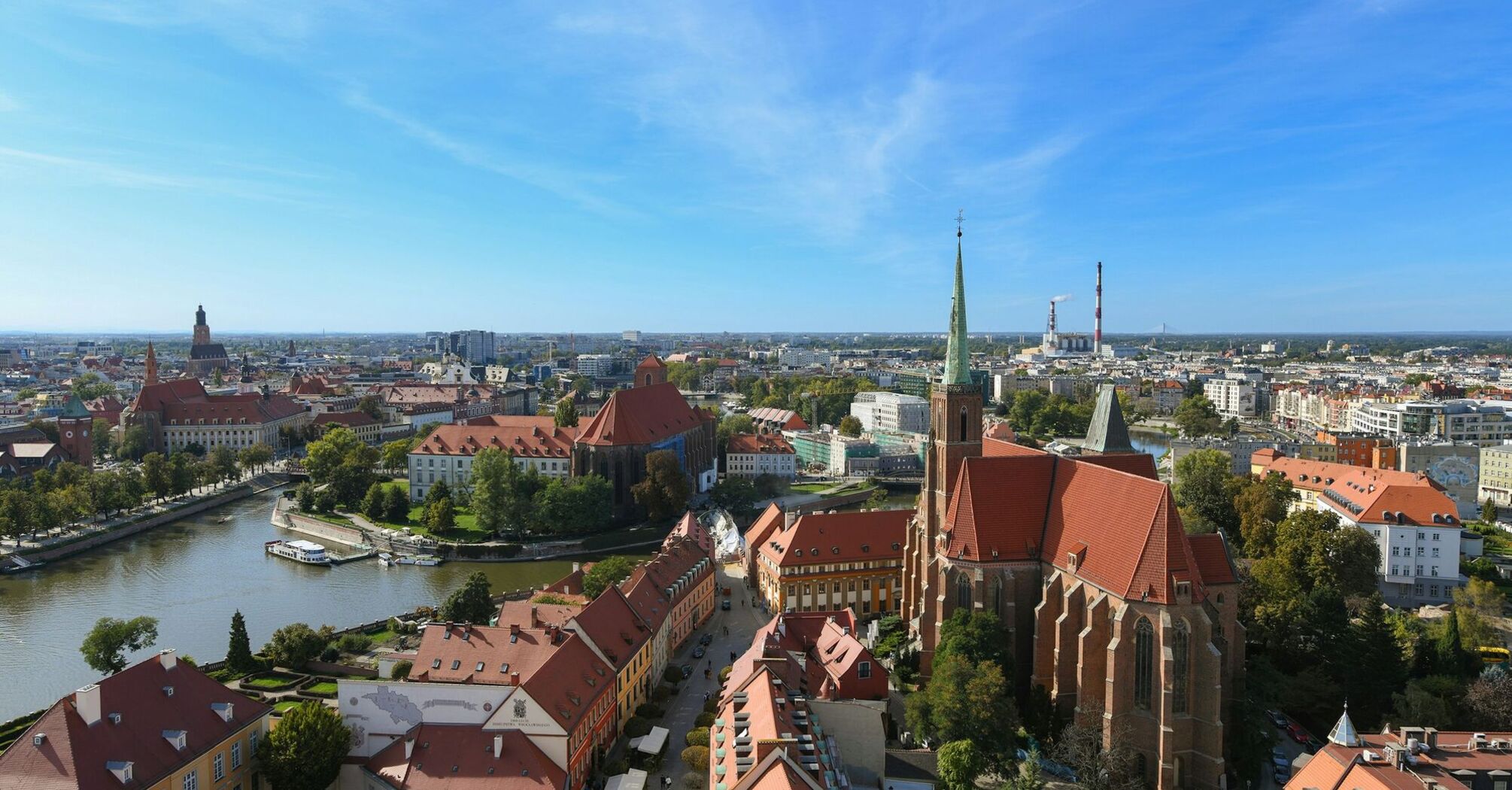 Aerial view of Wrocław’s historic centre and rivers