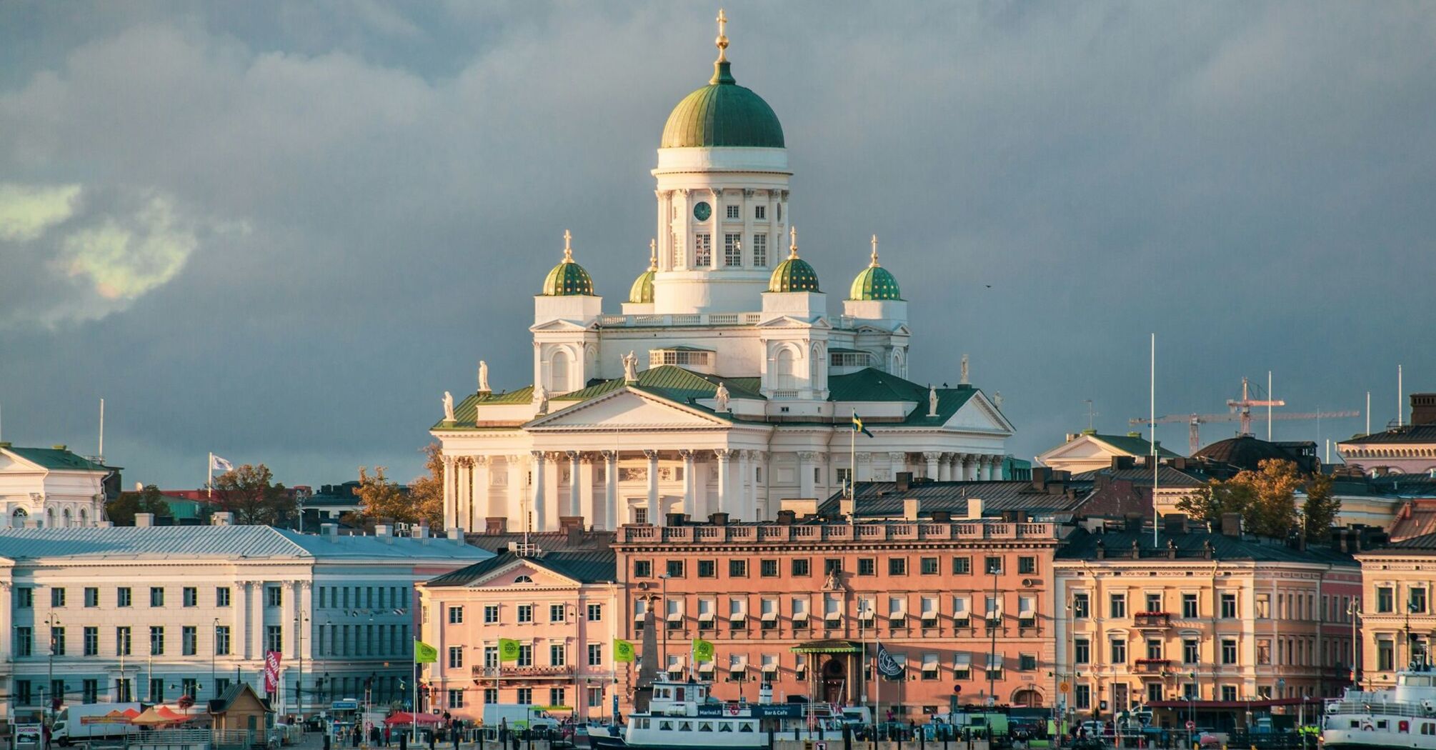 Helsinki Cathedral overlooking the harbour under soft evening light