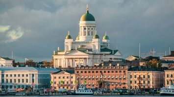 Helsinki Cathedral overlooking the harbour under soft evening light