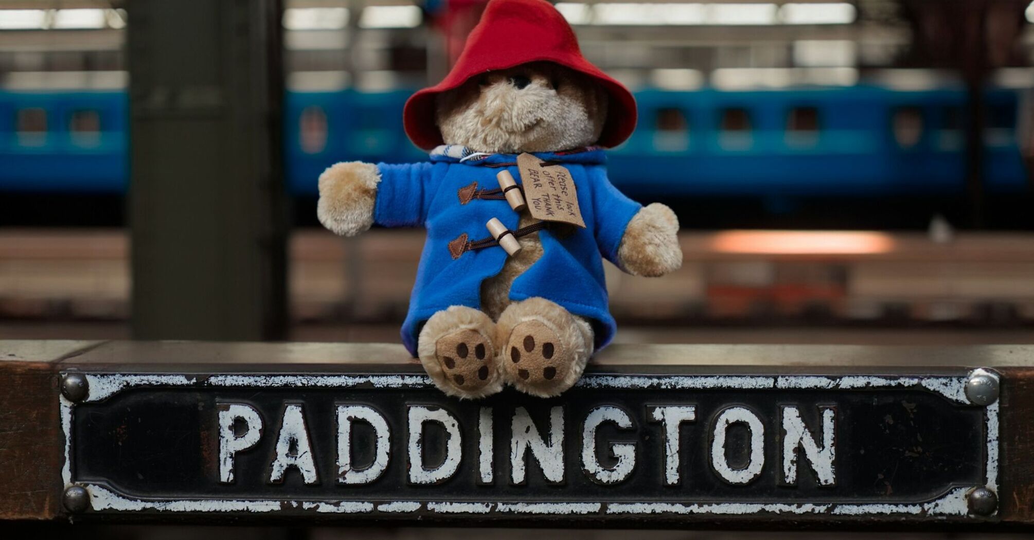 Paddington Bear toy placed at Paddington Station