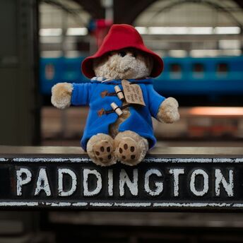 Paddington Bear toy placed at Paddington Station