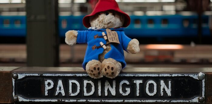 Paddington Bear toy placed at Paddington Station