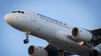 Air France aircraft descending with landing gear deployed