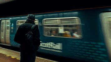A person waits on the platform as a ScotRail train speeds past at an underground station