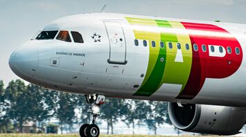 TAP Air Portugal aircraft taking off on a runway