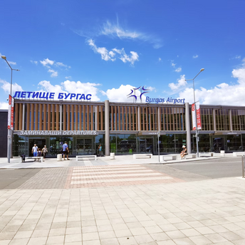Exterior view of Burgas Airport terminal on a sunny day