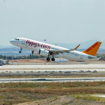 Pegasus Airlines aircraft taking off from the runway