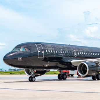 beOnd aircraft on runway before departure