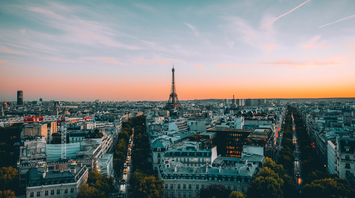Eiffel Tower and Paris cityscape at sunset