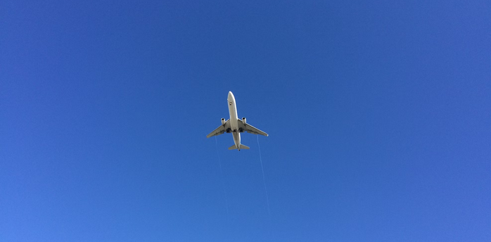 Plane flying against a clear blue sky