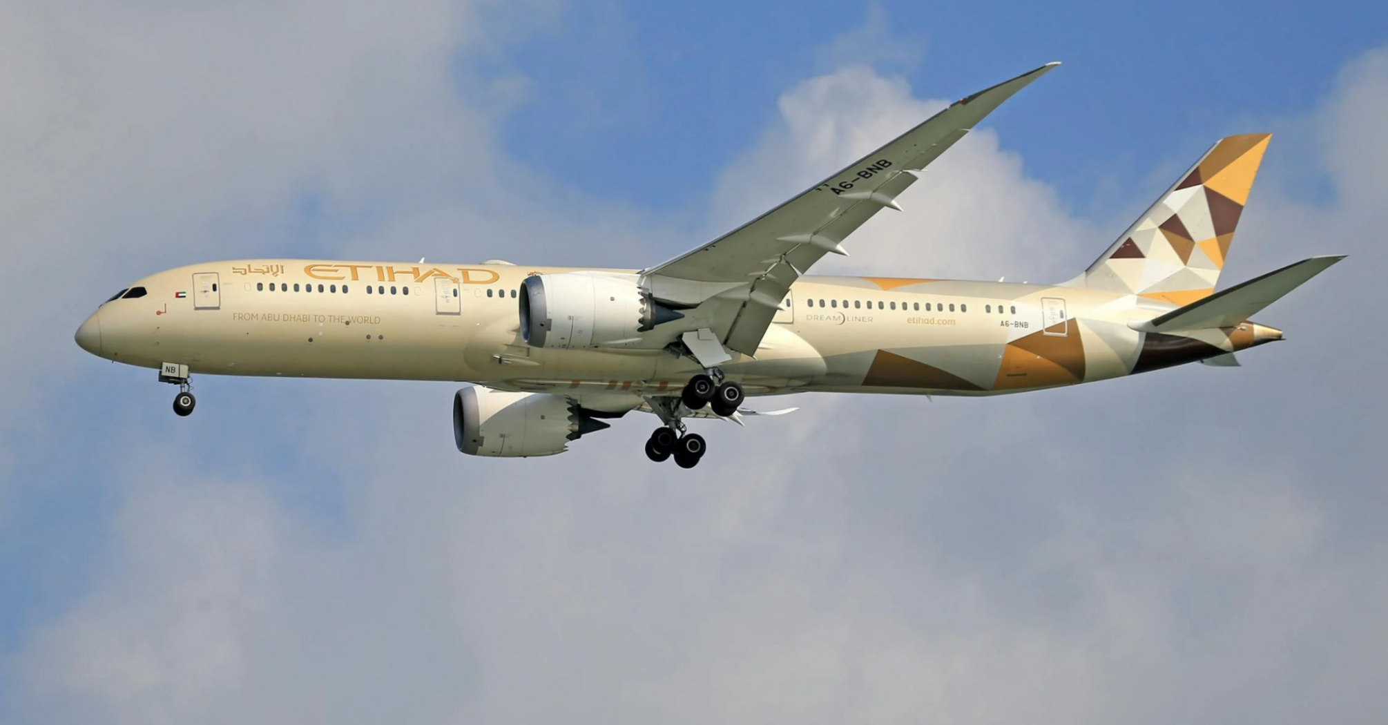Etihad Airways plane in flight over a clear sky