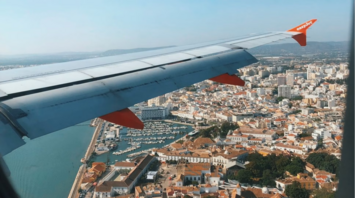 View of Faro, Portugal through an easyJet airplane window