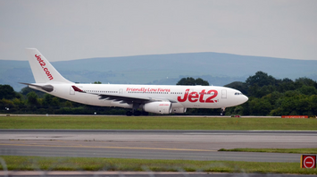 Jet2 airplane on the runway at a UK airport