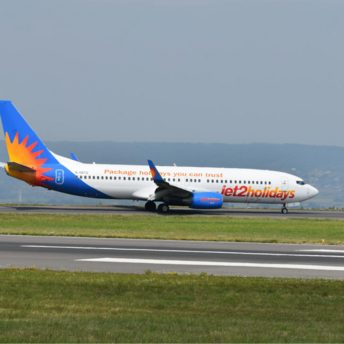 Jet2holidays airplane taxiing on a runway
