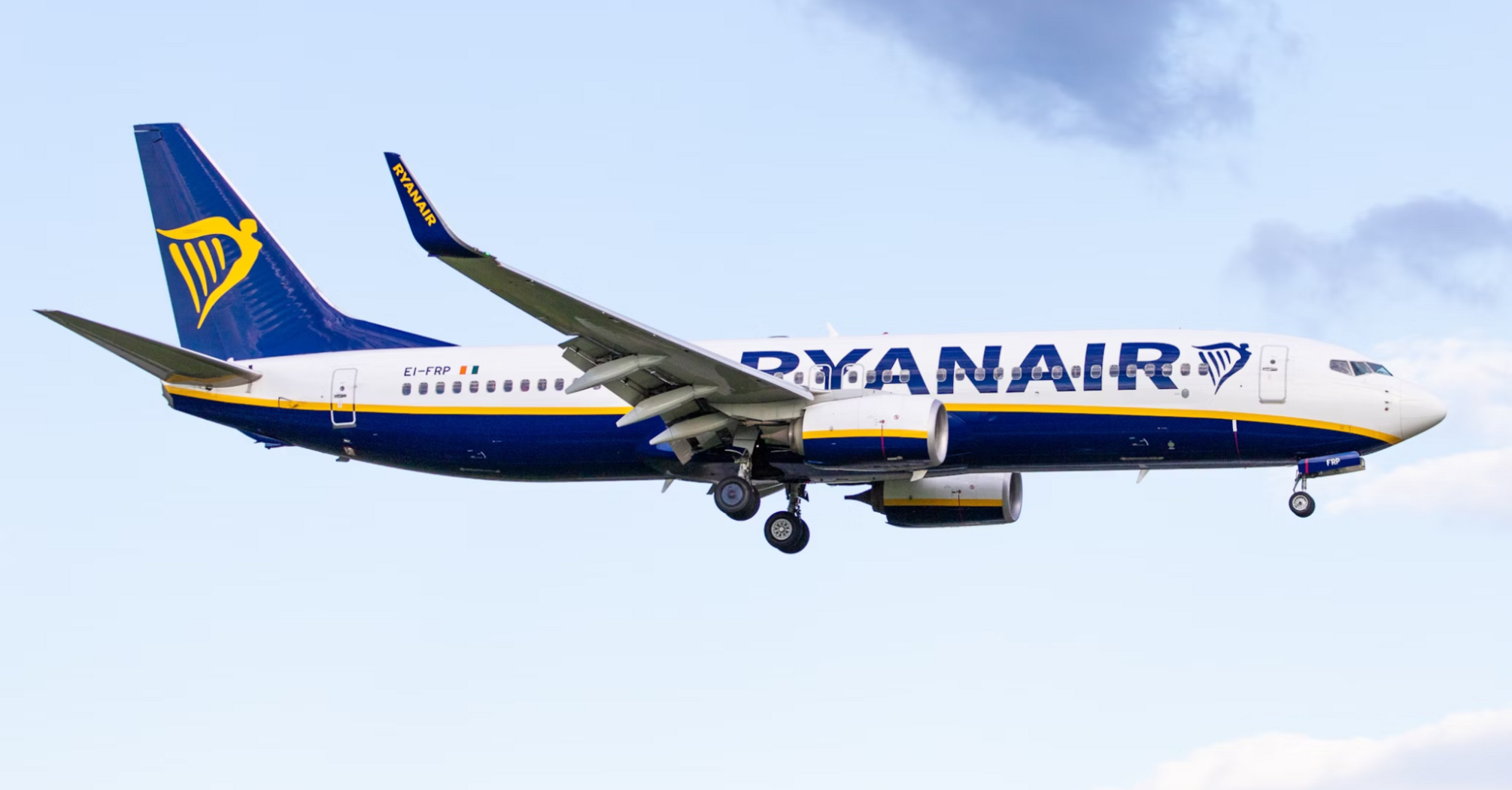 Ryanair plane in flight preparing to land