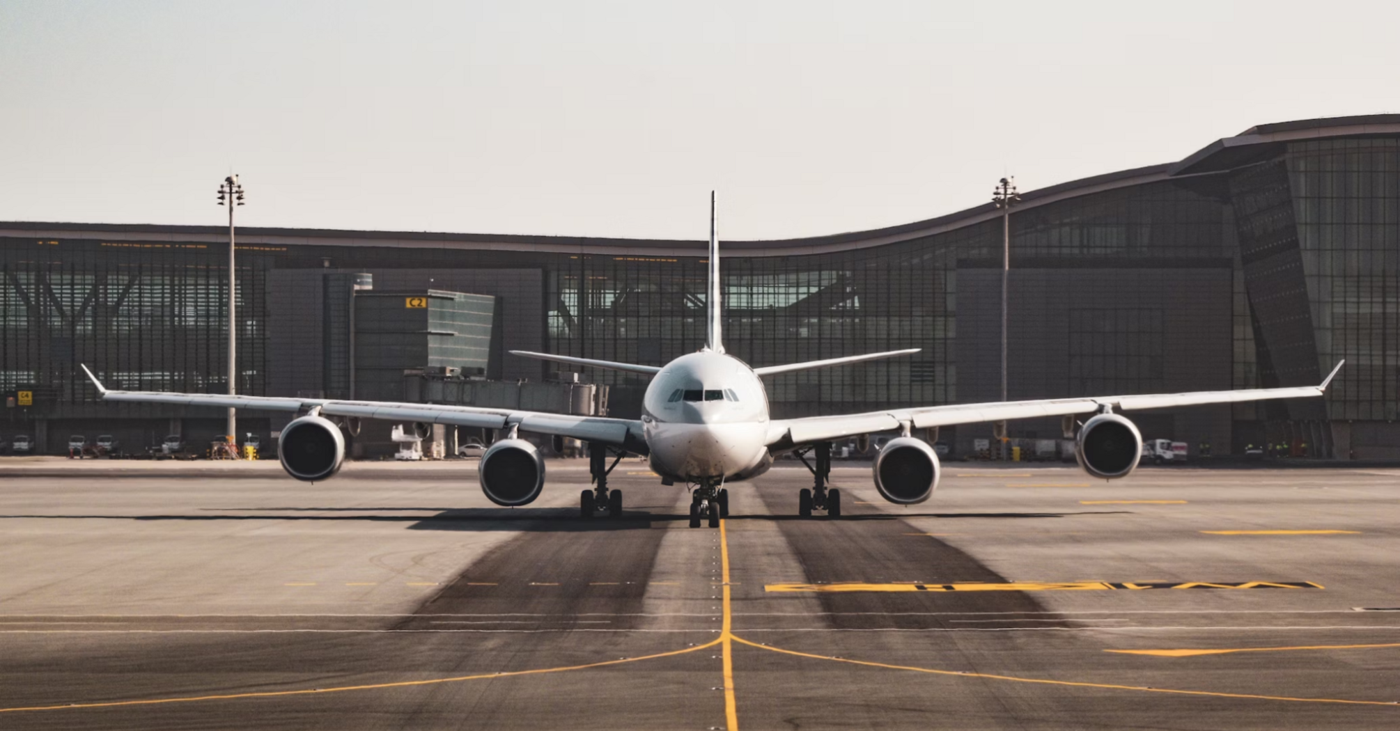 Passenger aircraft on runway at modern airport